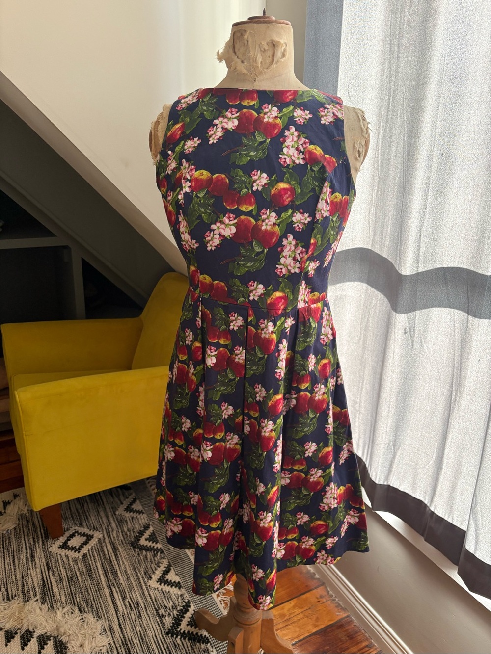 Beautiful handmade Vintage Navy Apple & Floral Midi Dress